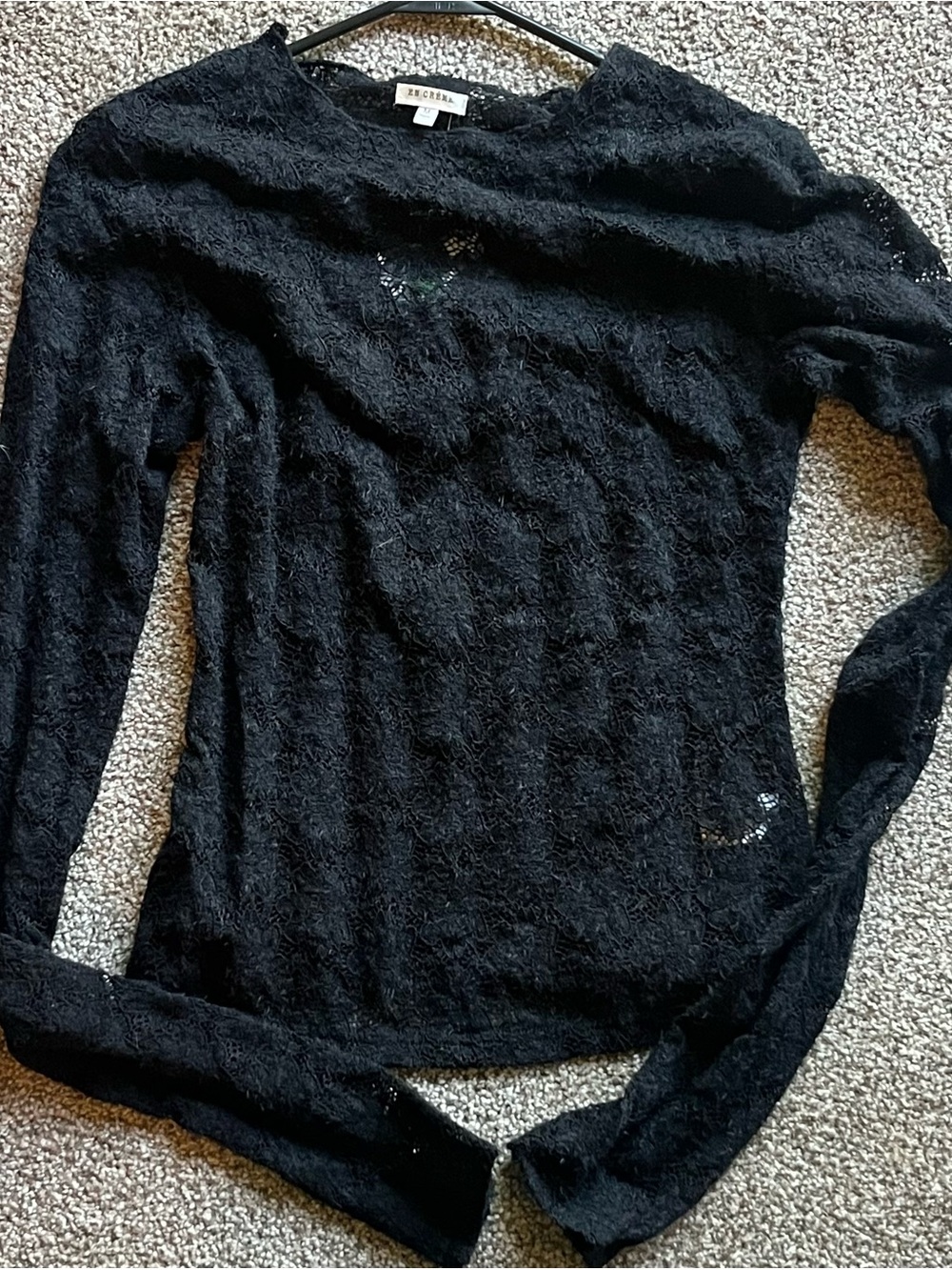 Medium Brand New Sheer Black Long Sleeve Lace Top by En Creme
